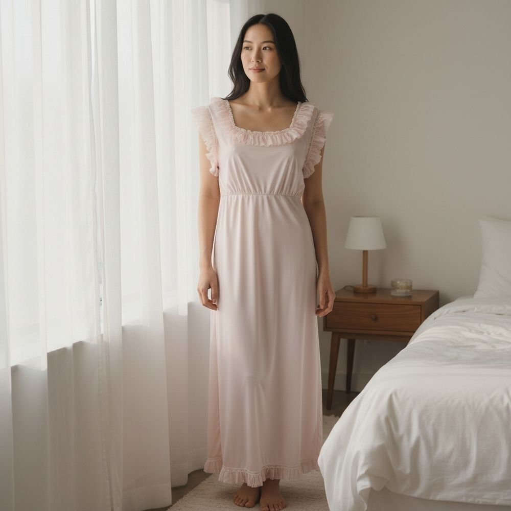 Vanity Fair 50s Vintage Soft Pink Ruffled Chemise Nightgown Feminie Coquette